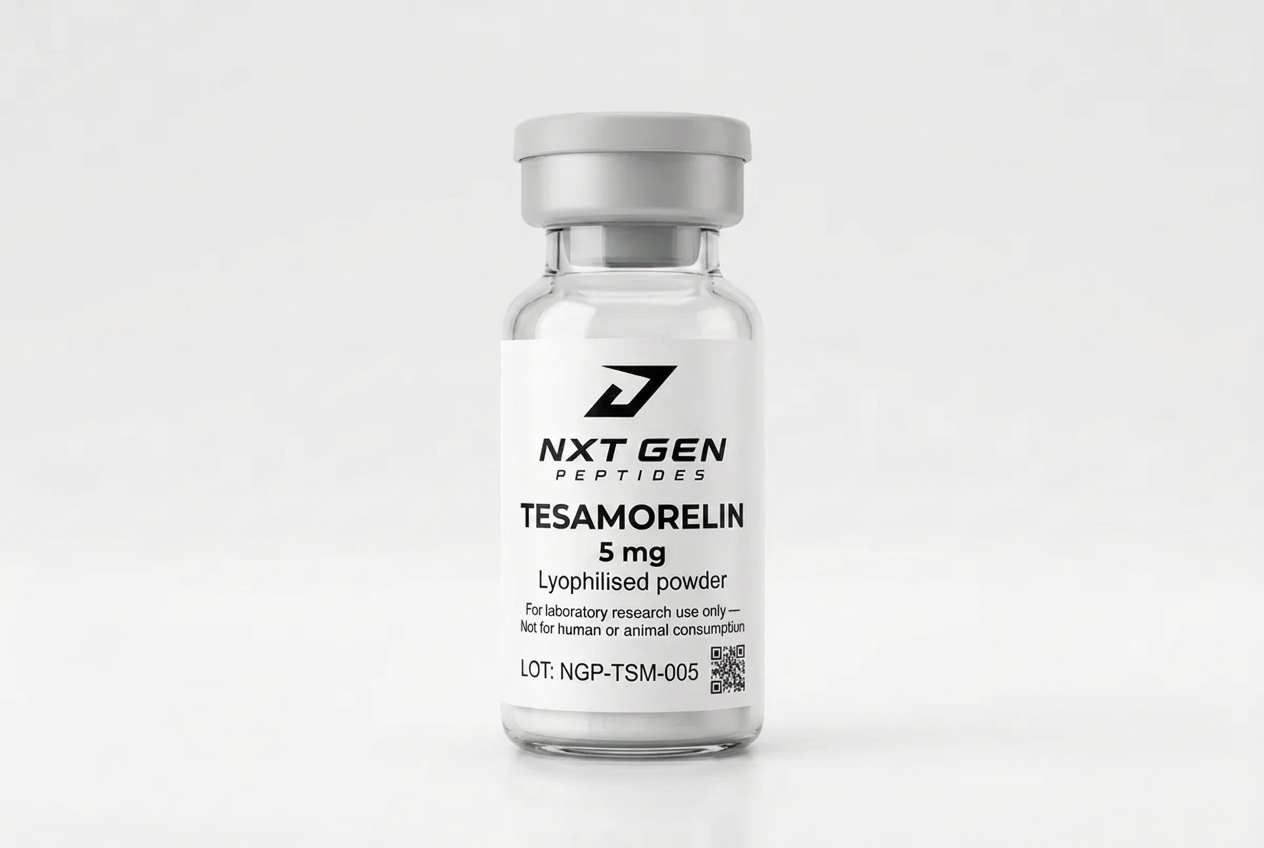 Tesamorelin research compound vial label